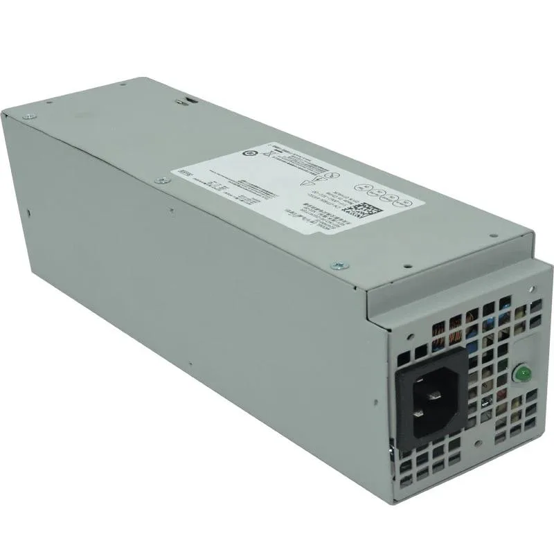 Rectangular silver ATX power supply unit with ventilation grille and cable bundle