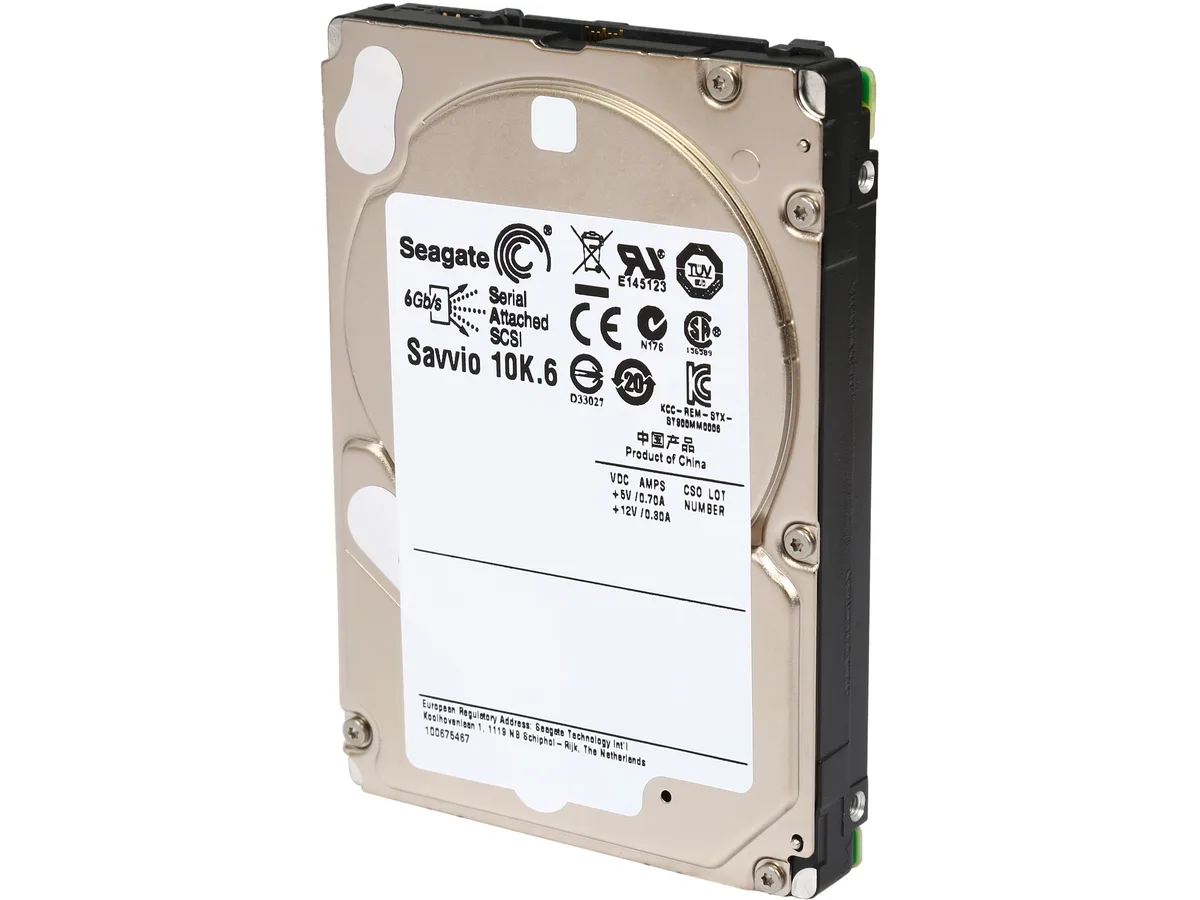 Silver 2.5 inch SAS hard drive with black label