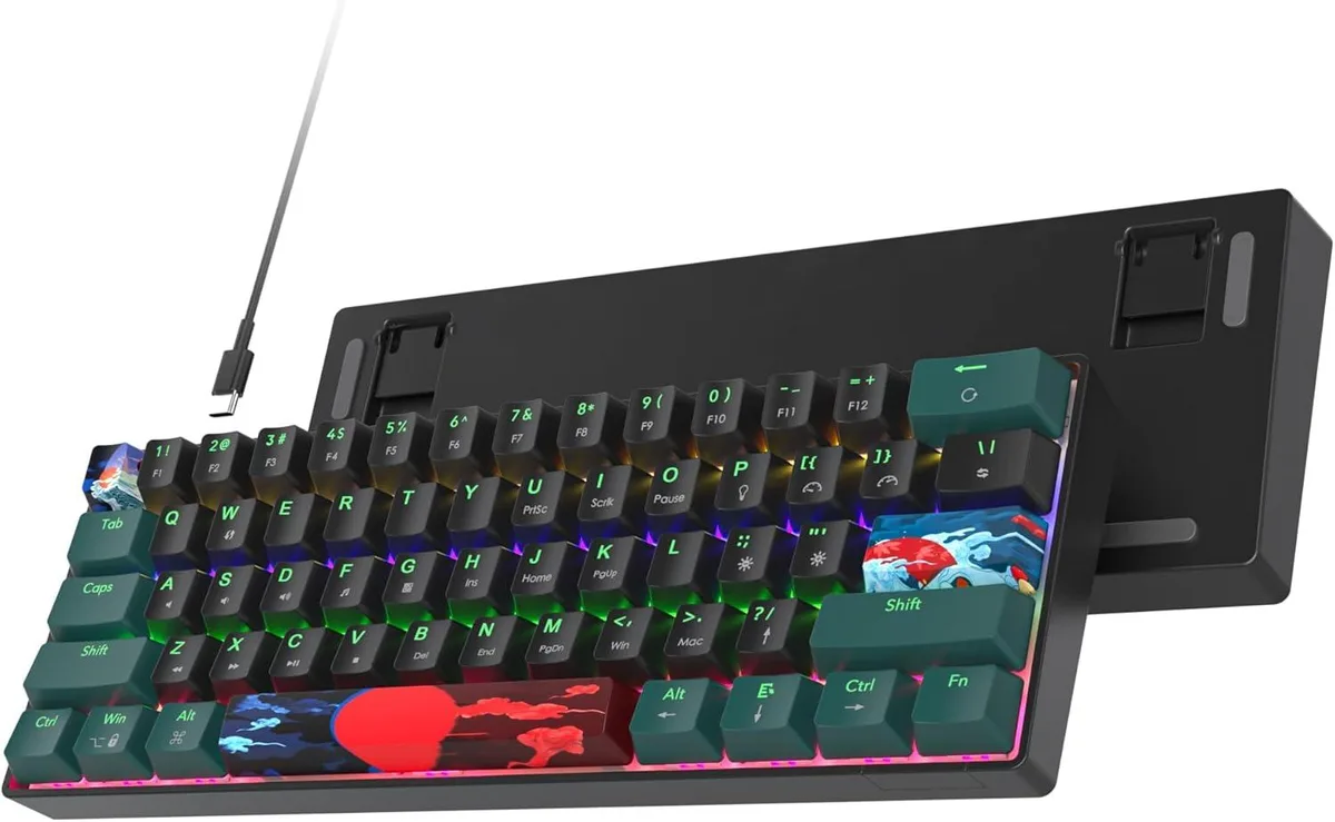 usbroway usbroway 61 Green 60% Gaming Keyboard 61 Keys Red Switch 18 Backlight Modes — toote foto