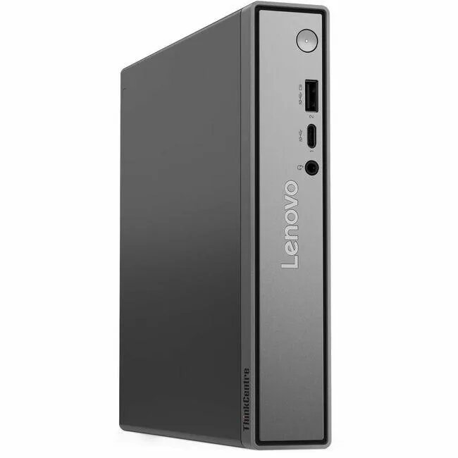 Tiny black desktop PC, compact cube shape