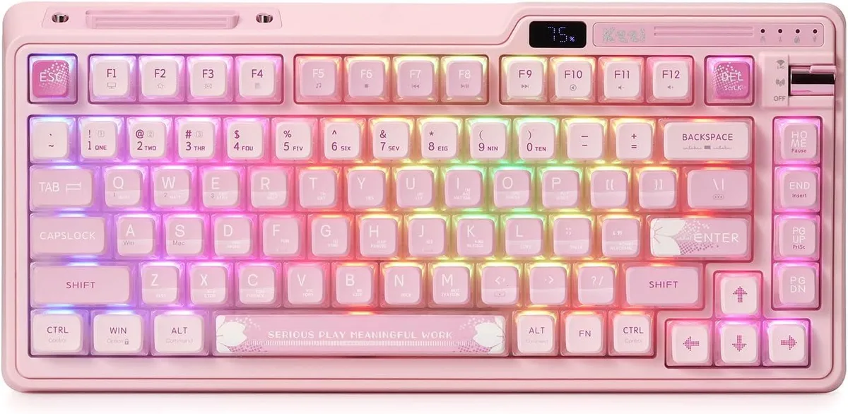 BFKK BFKK PRO RGB 75% Wireless Gasket Mechanical Keyboard Sakura Pink 82 Keys — 商品写真