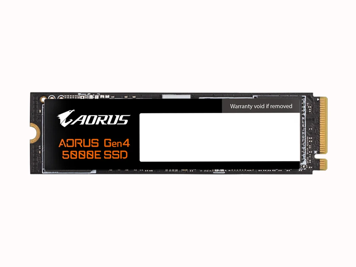 Green circuit board M.2 2280 SSD with gold edge connector and black controller chip