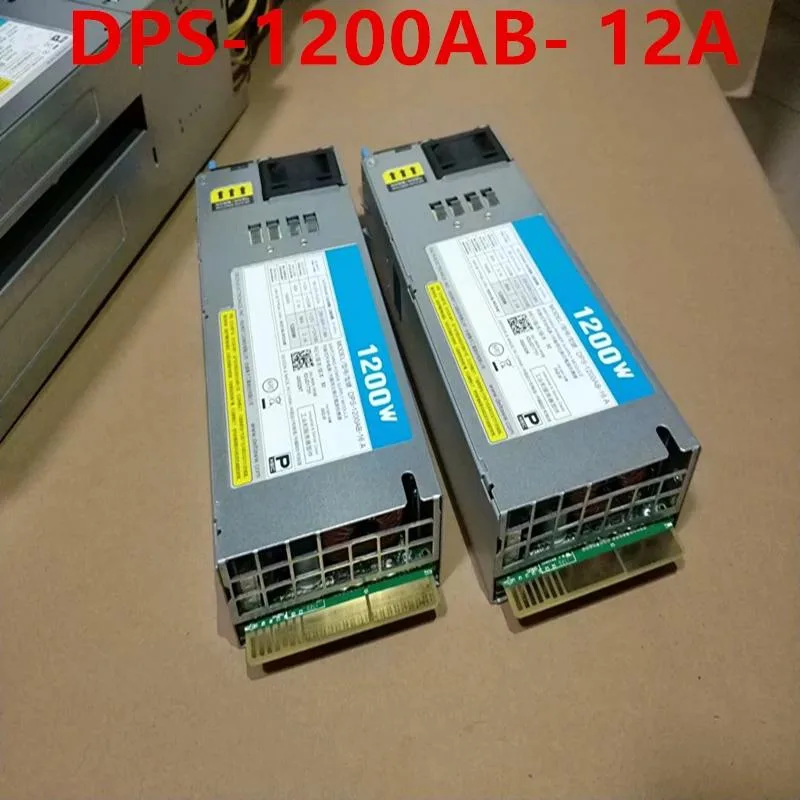 Rectangular silver metal power supply unit with ventilation grille and label sticker