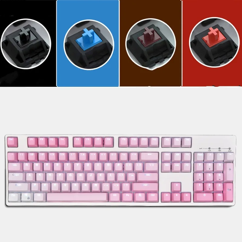 Corn Electronics Corn Electronics X-104 Pink Cherry MX Brown Gaming Keyboard White Light Valentine's Day Version — 商品写真