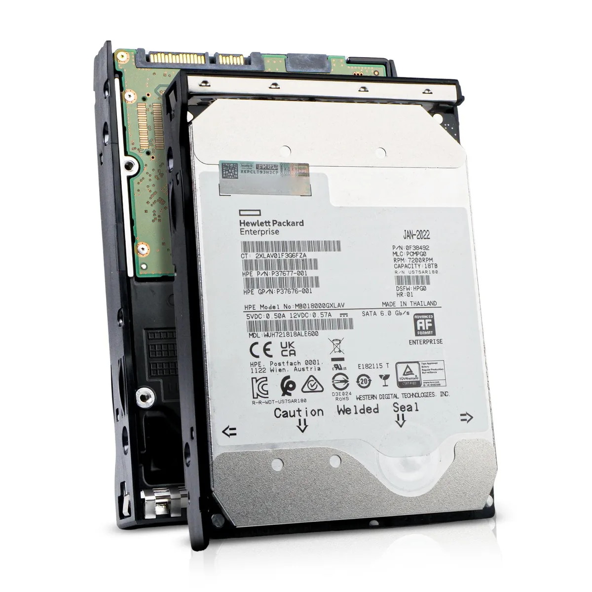 Silver 3.5 inch enterprise hard drive in server tray