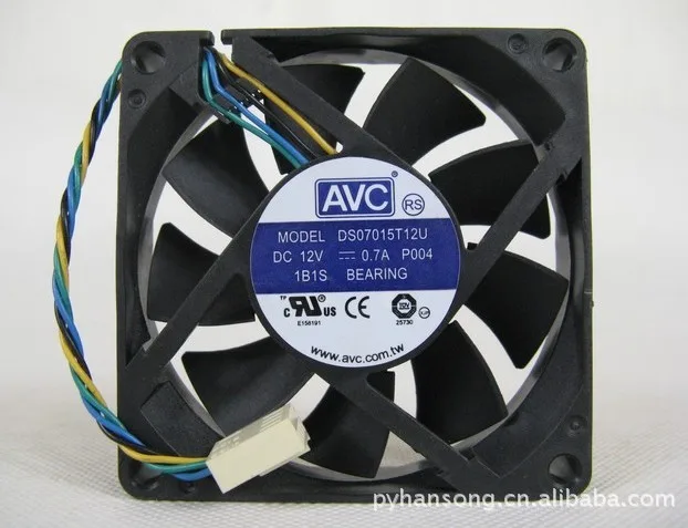 Black 70mm square fan with 4-pin connector, hydraulic bearing, no LED