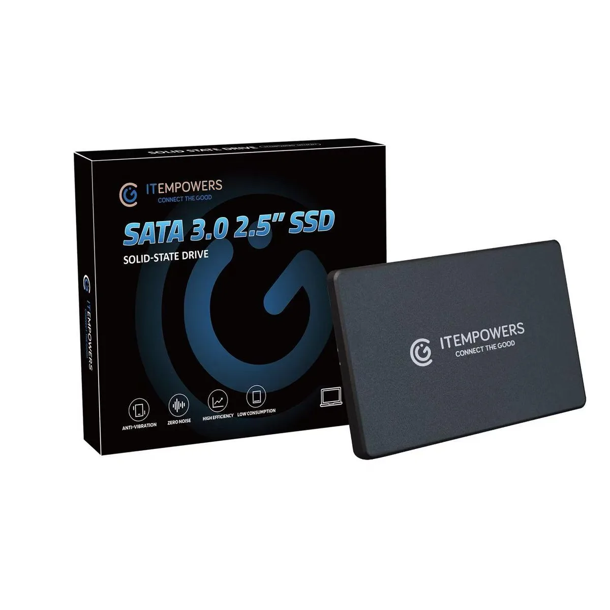 Silver rectangular 2.5 inch SATA internal SSD with label showing 512GB capacity