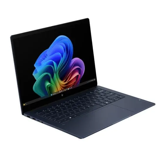 Silver 14 inch touchscreen laptop with OLED display and backlit keyboard