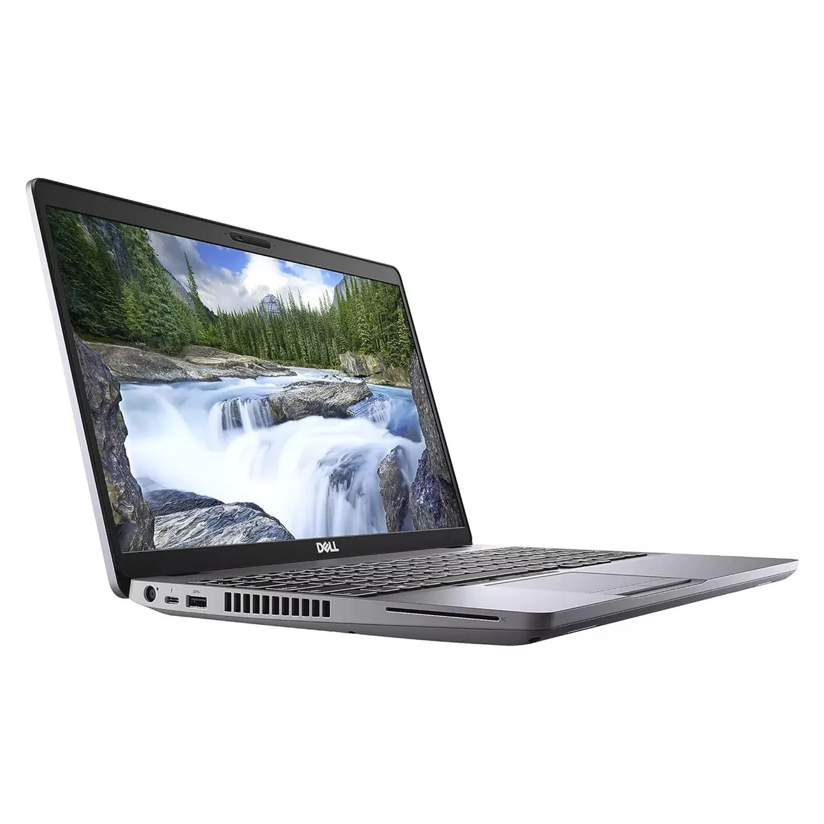Silver Dell Latitude 5511 laptop open showing 15.6 inch screen and keyboard