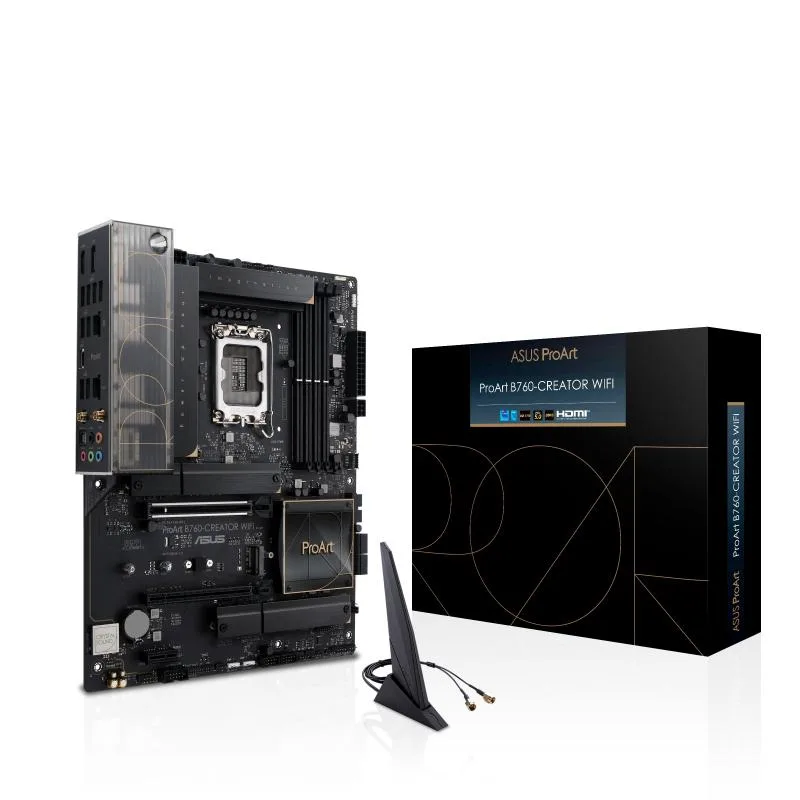 ASUS ProArt B760-CREATOR WIFI ATX motherboard with black finish and silver heatsinks