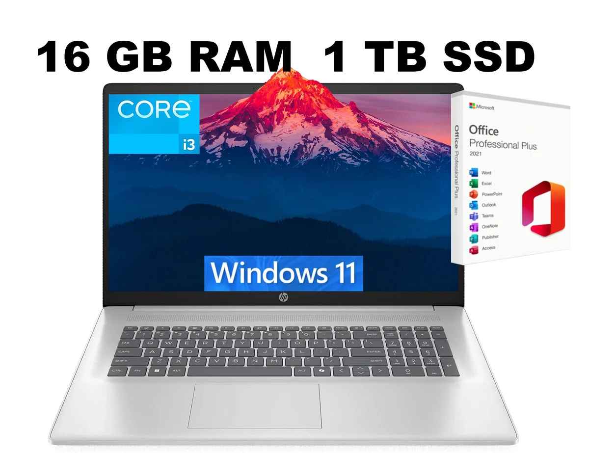HP HP 17 laptop Intel Core i3-N305 8-core 16GB 1TB SSD 17.3" HD+ Silver Office 2021 — product photo