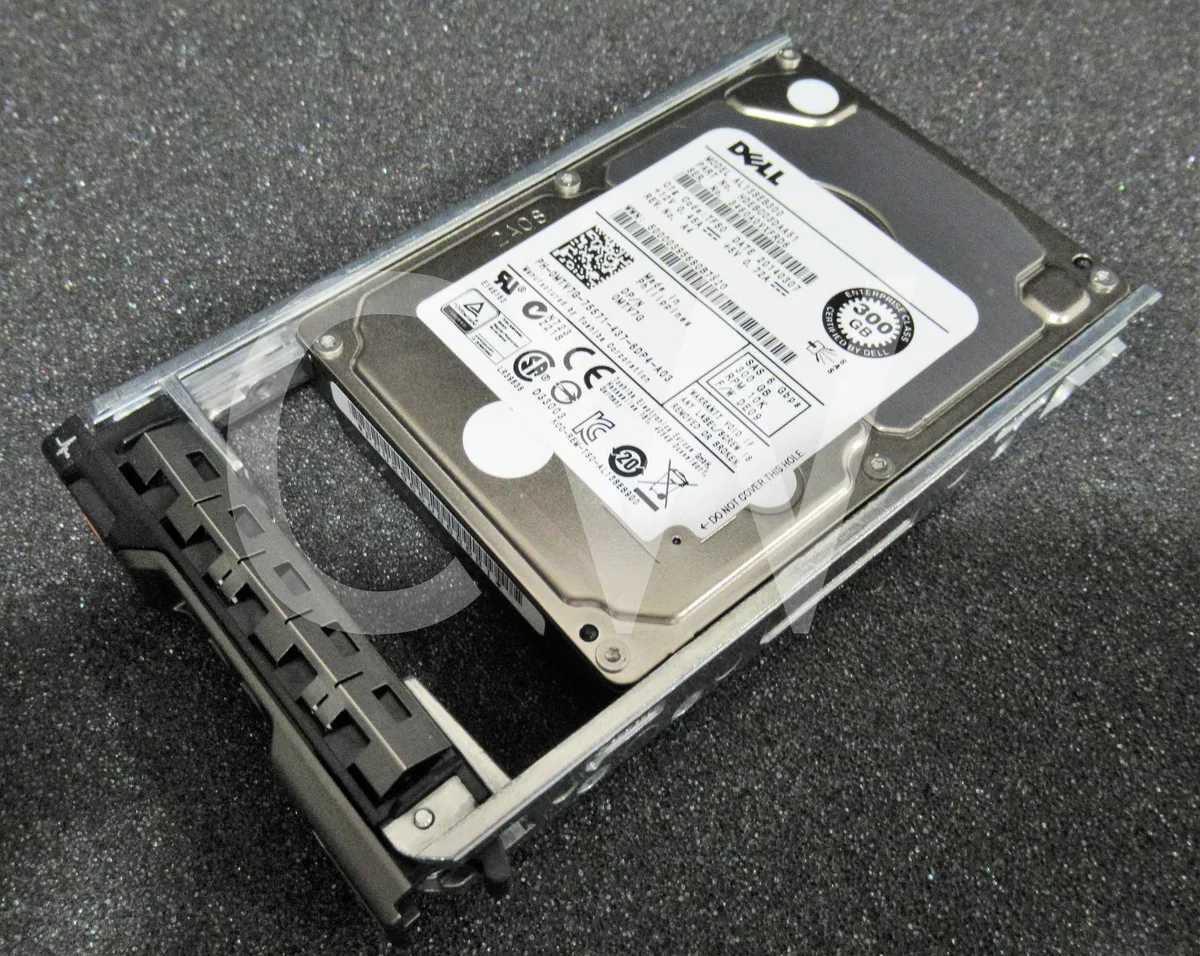 Small 2.5 inch SAS hard drive mounted in a black server tray