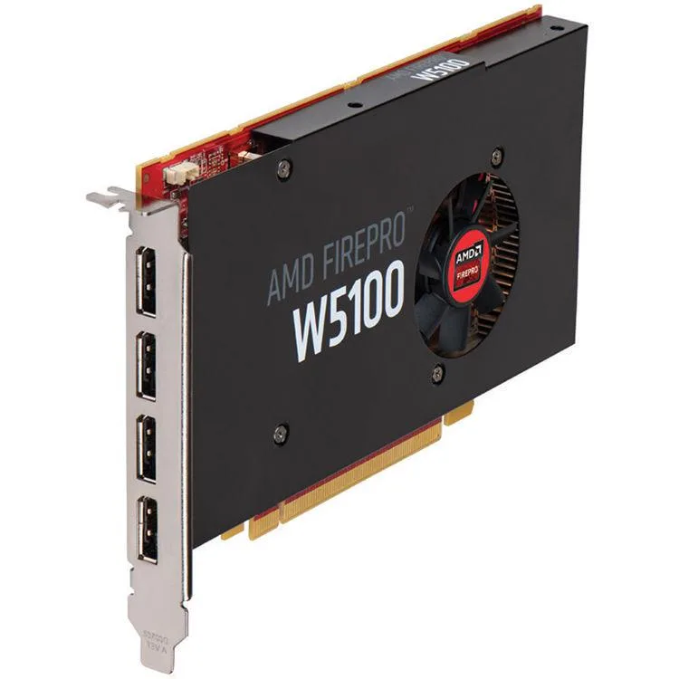 Full-height dual-slot graphics card with single fan and four DisplayPort outputs