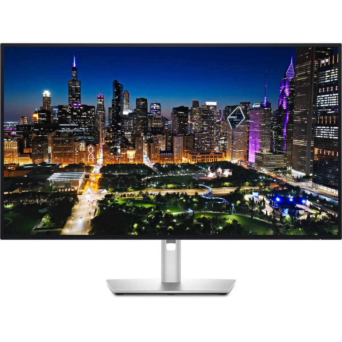 31.5 inch 4K monitor with thin bezels, matte black finish and adjustable silver stand