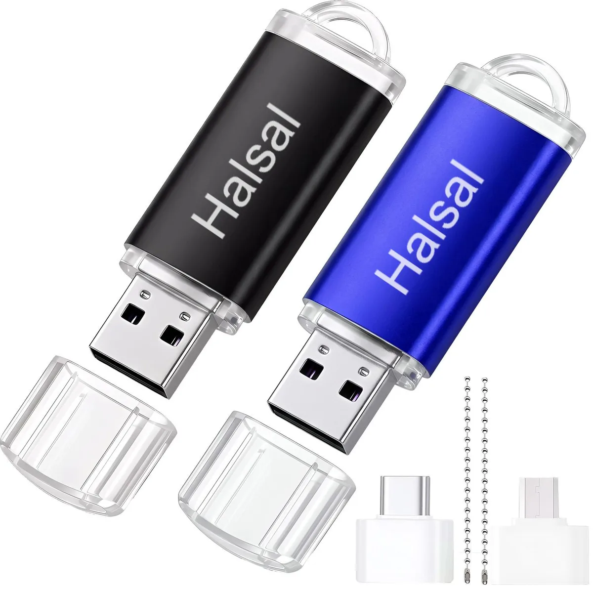 Halasal Halasal USB 2.0 3-in-1 Flash Drive 16GB 2-Pack Blue Black — 商品写真
