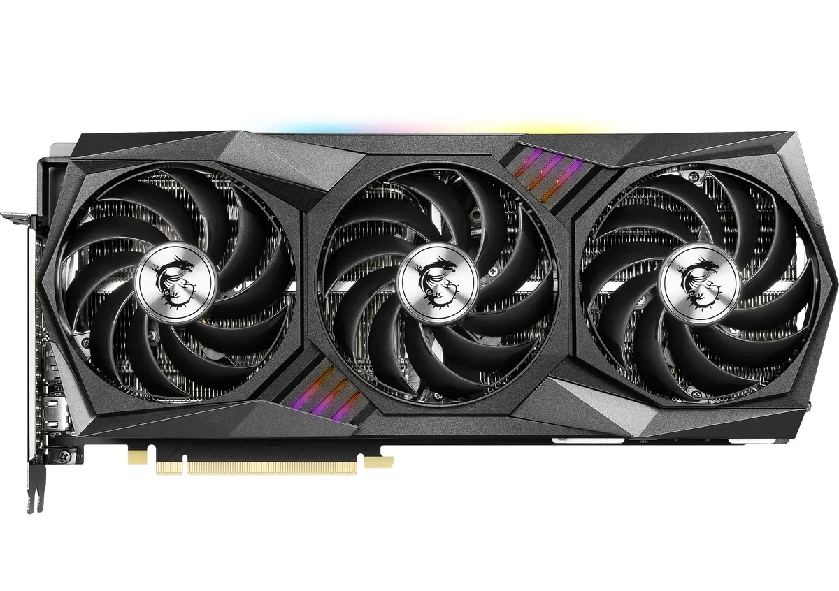 MSI RTX 3080 Gaming Z Trio graphics card with triple-fan cooler and brushed-metal backplate