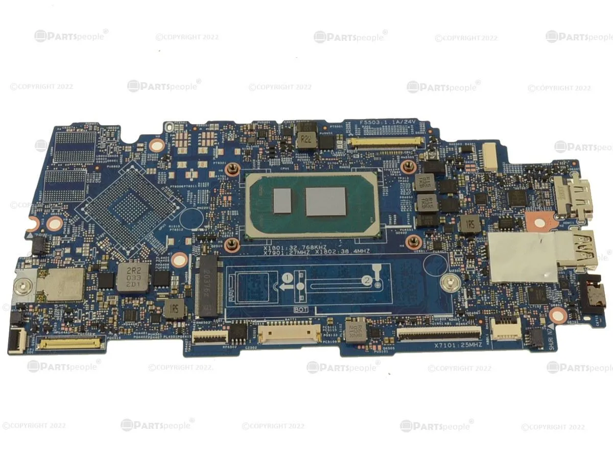 Green Dell laptop motherboard with soldered i7-1165G7 CPU and 8GB RAM