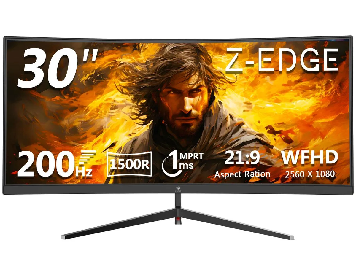 30-inch ultrawide curved gaming monitor, matte black finish, slim bezels, 1500R curvature, stand with tilt adjustment
