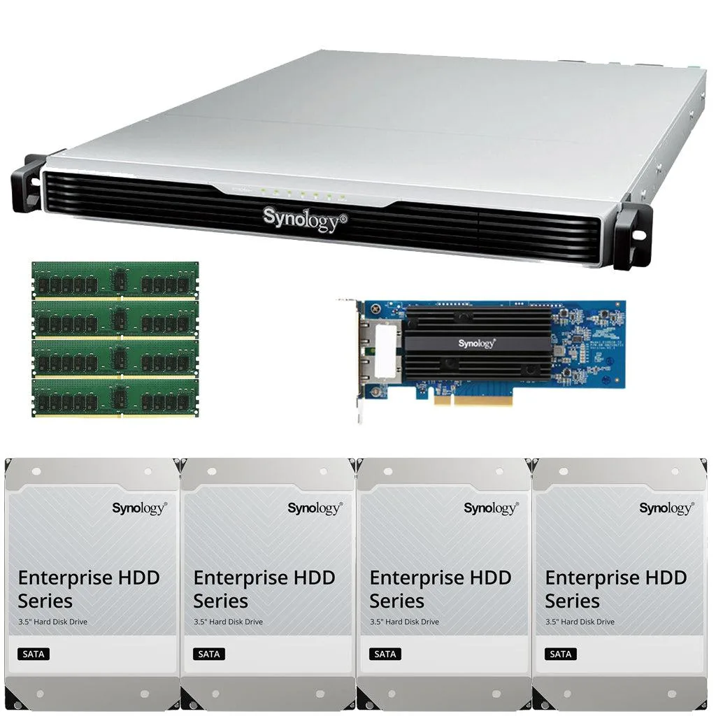 Silver 1U rackmount NAS with four drive bays and front status LEDs