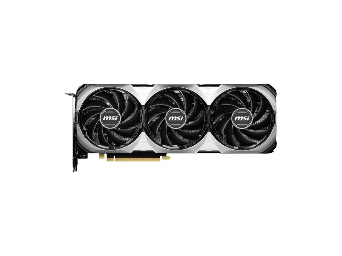 MSI GeForce RTX 4070 SUPER graphics card, triple-fan Ventus cooler, dark grey metal shroud, silver backplate, PCIe 4.0 16X interface