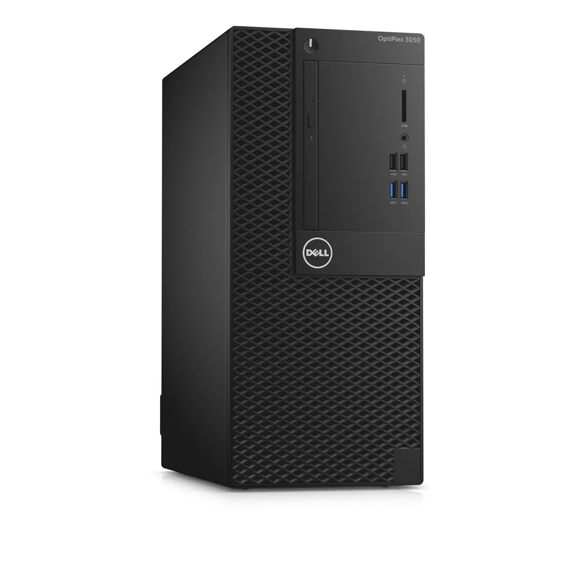 Black Dell Optiplex 3050 mini tower desktop with wired keyboard and mouse