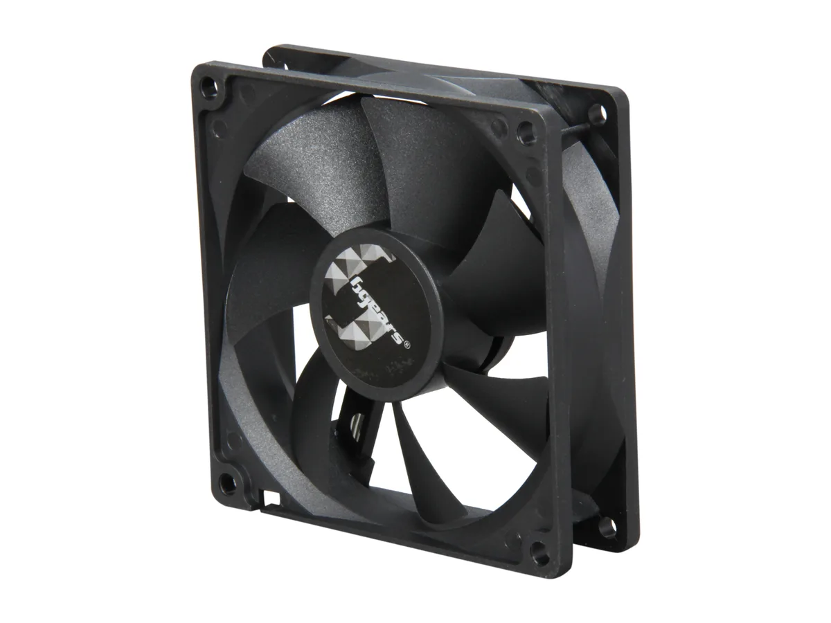 Black 90mm square case fan with transparent blades and 3-pin connector