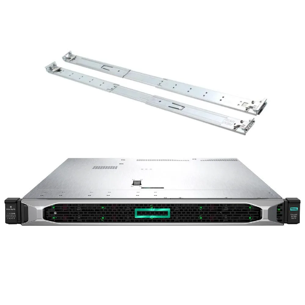 Silver 1U rack server with front drive bays and rail kit