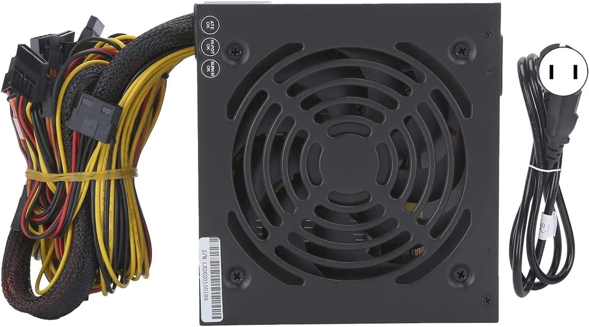 Black ATX power supply unit 150 by 160 by 86 mm with 14 cm fan and modular cables