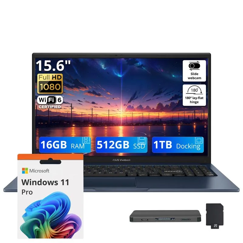 ASUS ASUS Vivobook 15.6" FHD Business Laptop Intel Core 3 100U 16GB 1.5TB (512GB + 1TB Dock) Quiet Blue — Produktfoto