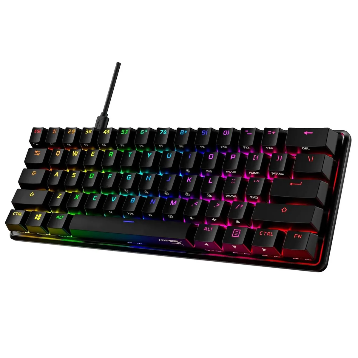 Compact black 60% mechanical keyboard with tactile Aqua switches, PBT keycaps and RGB backlighting