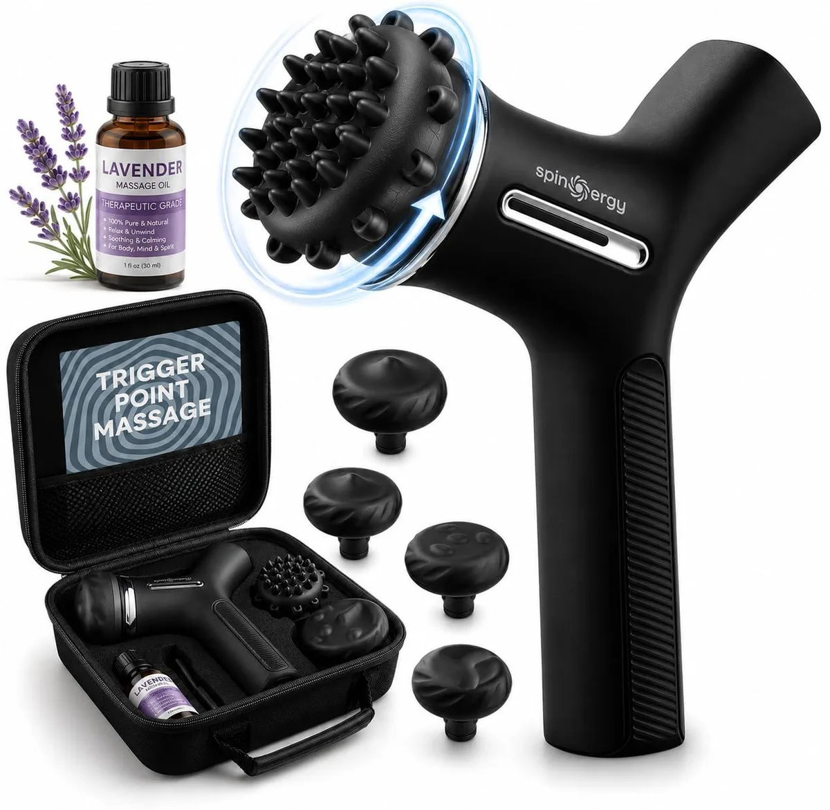  LifePro Spinergy Lymphatic Massage Gun LP-SPNRGY-BLK 4 Heads 6 Speeds — foto del prodotto