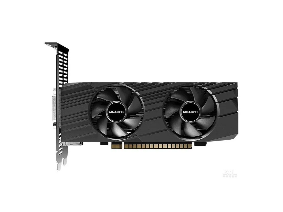 GIGABYTE GeForce GTX 1650 OC Low Profile 4G graphics card, compact dark PCB with single fan and low-profile bracket