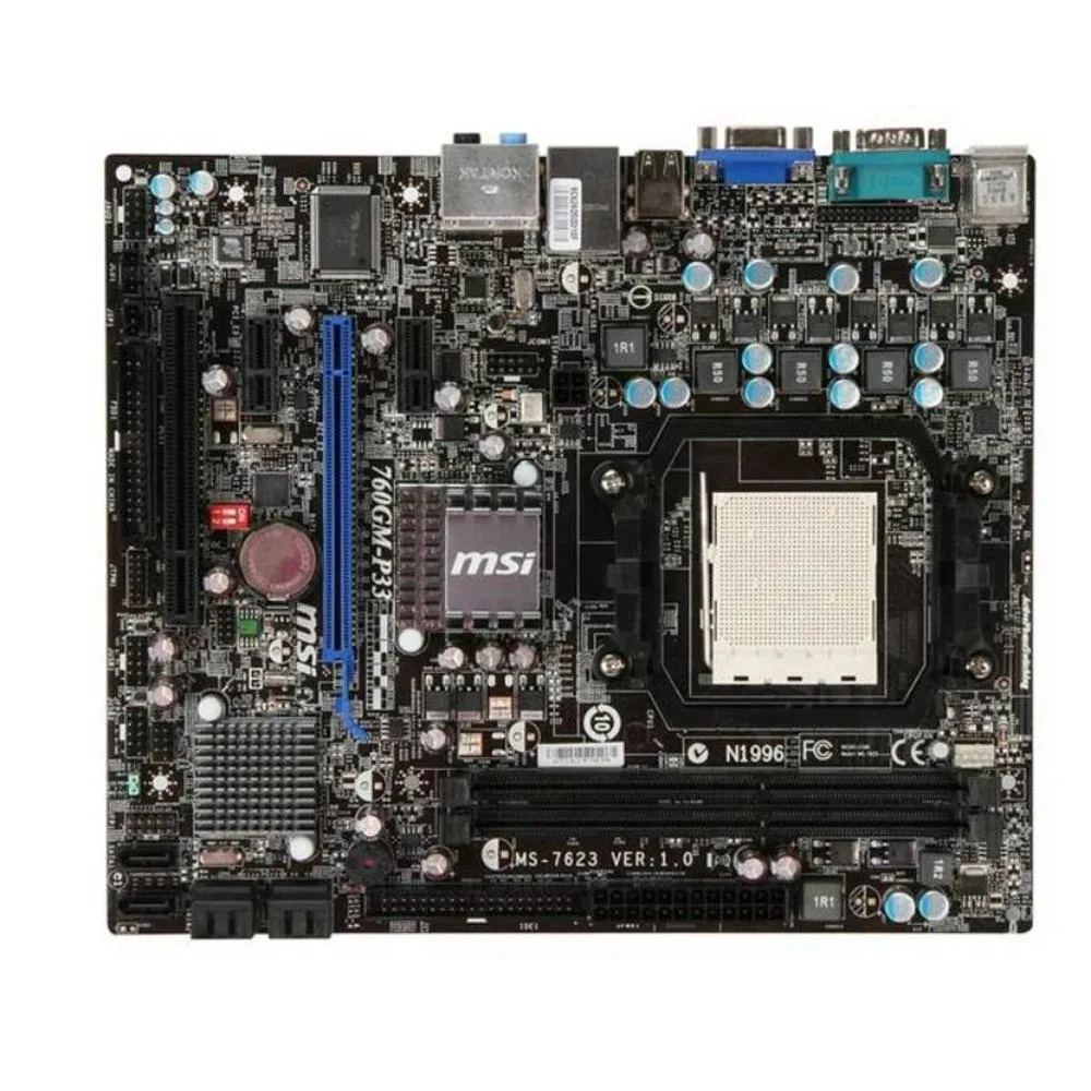 Green Micro ATX motherboard with silver heatsinks and black expansion slots