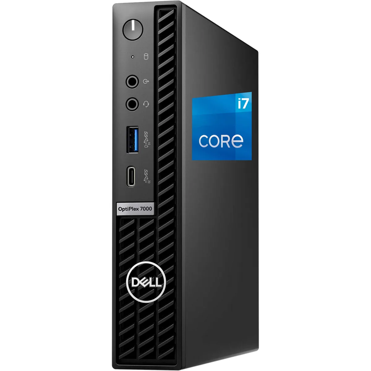 Small black desktop tower standing upright on a flat surface