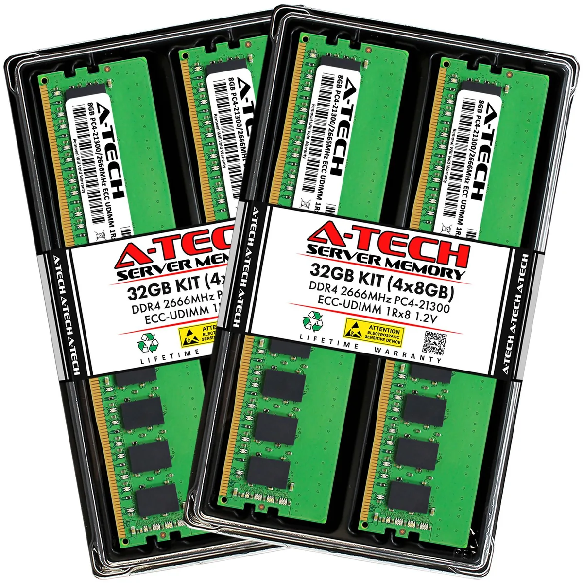 A-Tech A-Tech 32GB 4x8GB DDR4 2666 ECC UDIMM 1Rx8 CL19 1.2V — תמונת המוצר