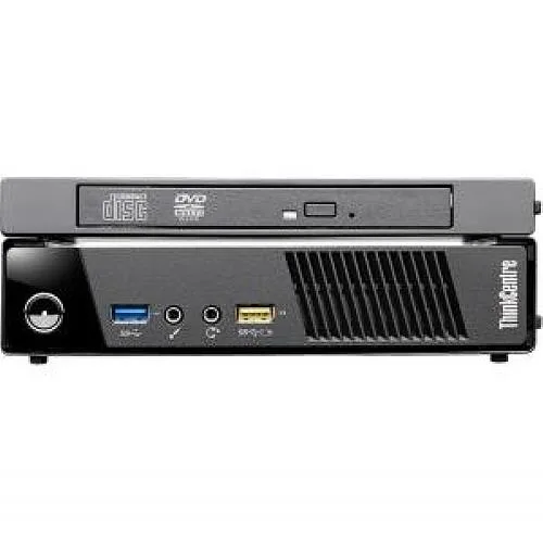 Compact black Lenovo ThinkCentre M93p Tiny desktop with keyboard and mouse