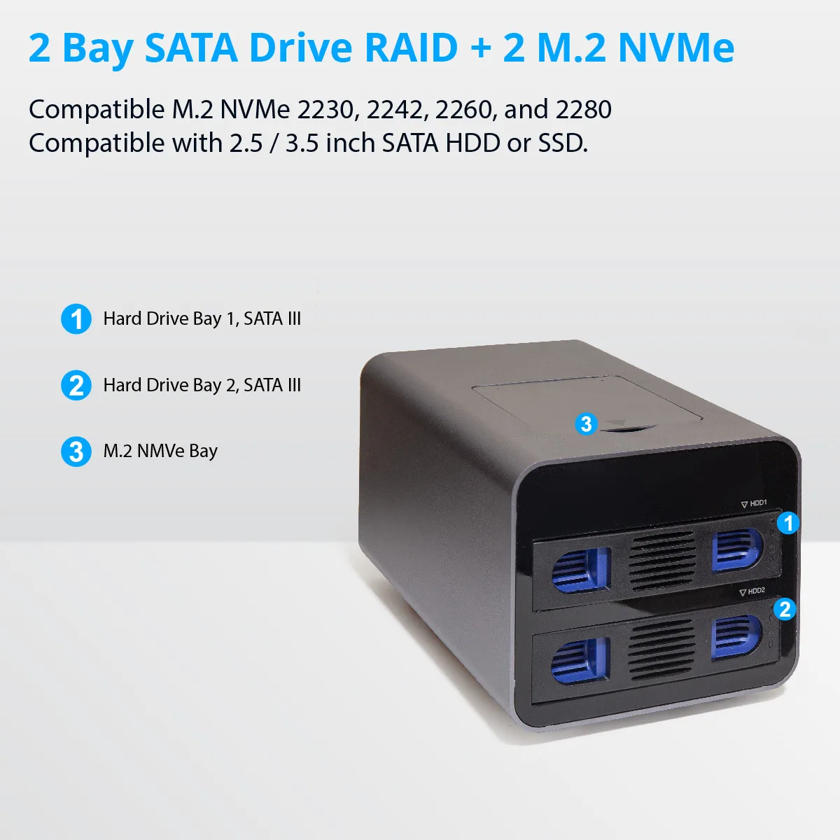 Syba Syba SY-ENC50127 USB 3.2 10Gbps Type-C 2-bay 2.5 &amp; 3.5 SATA + 2 M.2 NVMe drive enclosure — 제품 사진