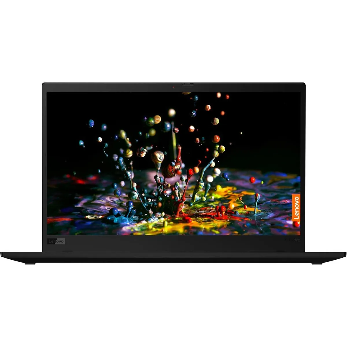 Open-box ThinkPad X1 Carbon ultrabook, matte black carbon-fibre chassis, 14-inch display, US keyboard