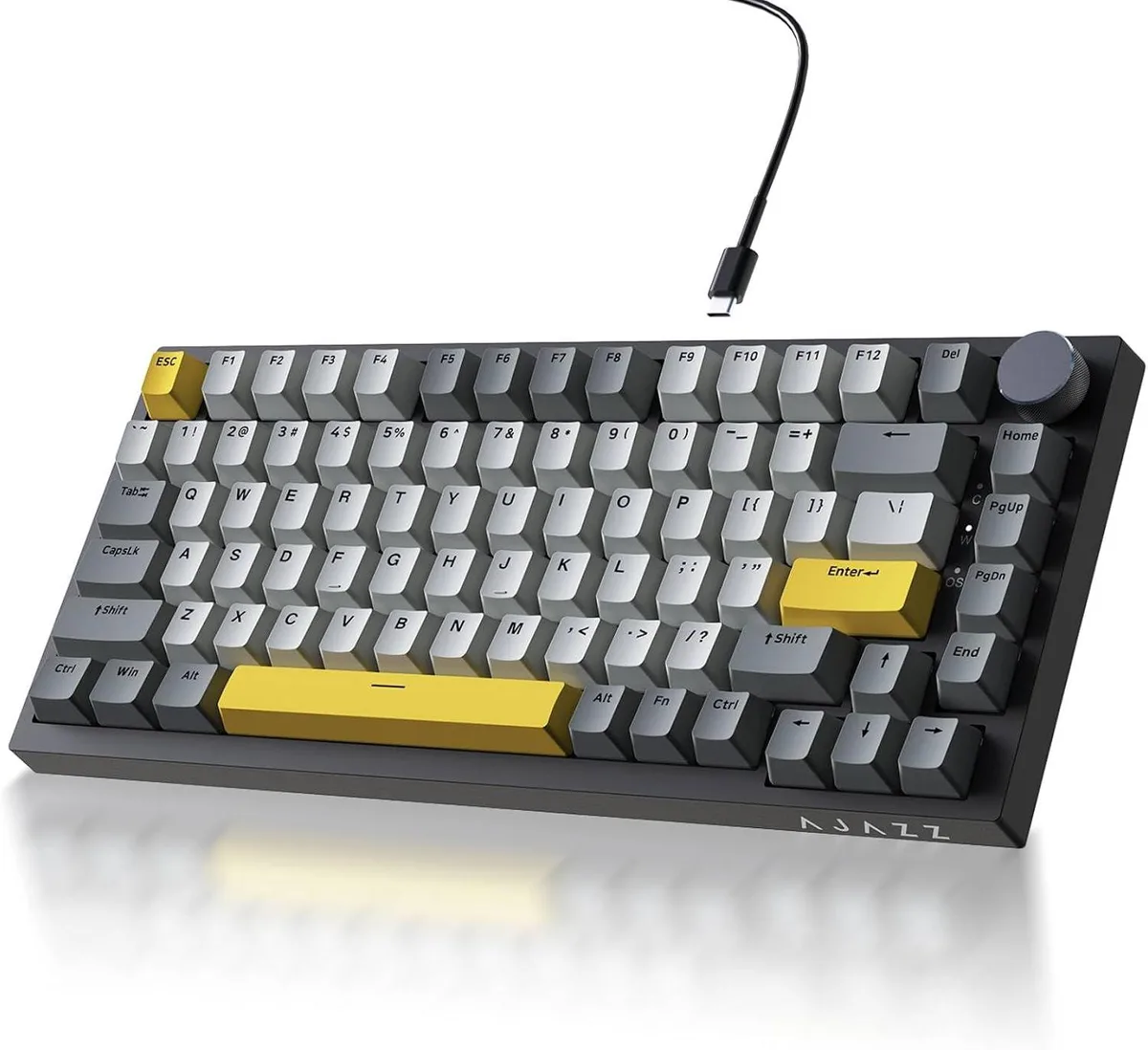 Compact 75 percent mechanical keyboard with metal volume knob, gasket mount, south-facing RGB and PBT keycaps