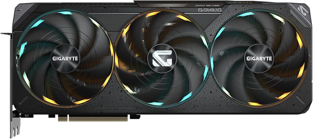 GIGABYTE GeForce RTX 5080 Gaming OC 16GB graphics card, triple-fan cooler, dark metal shroud with silver accents