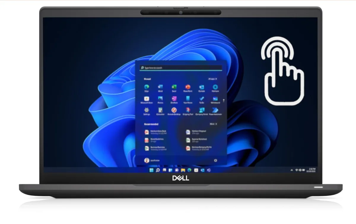 Silver Dell Latitude 7320 13.3 inch touchscreen laptop with backlit keyboard