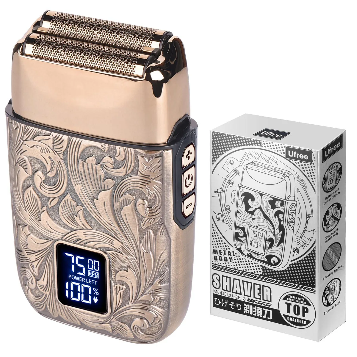  Ufree 1668 Foil Shaver Gold 3-Speed 150 min Cordless — product photo