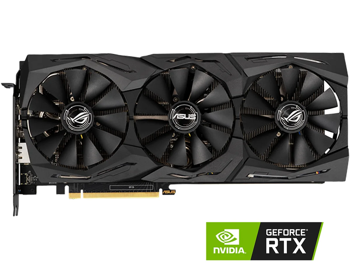 Black triple-fan graphics card with silver accents and RGB lighting strip