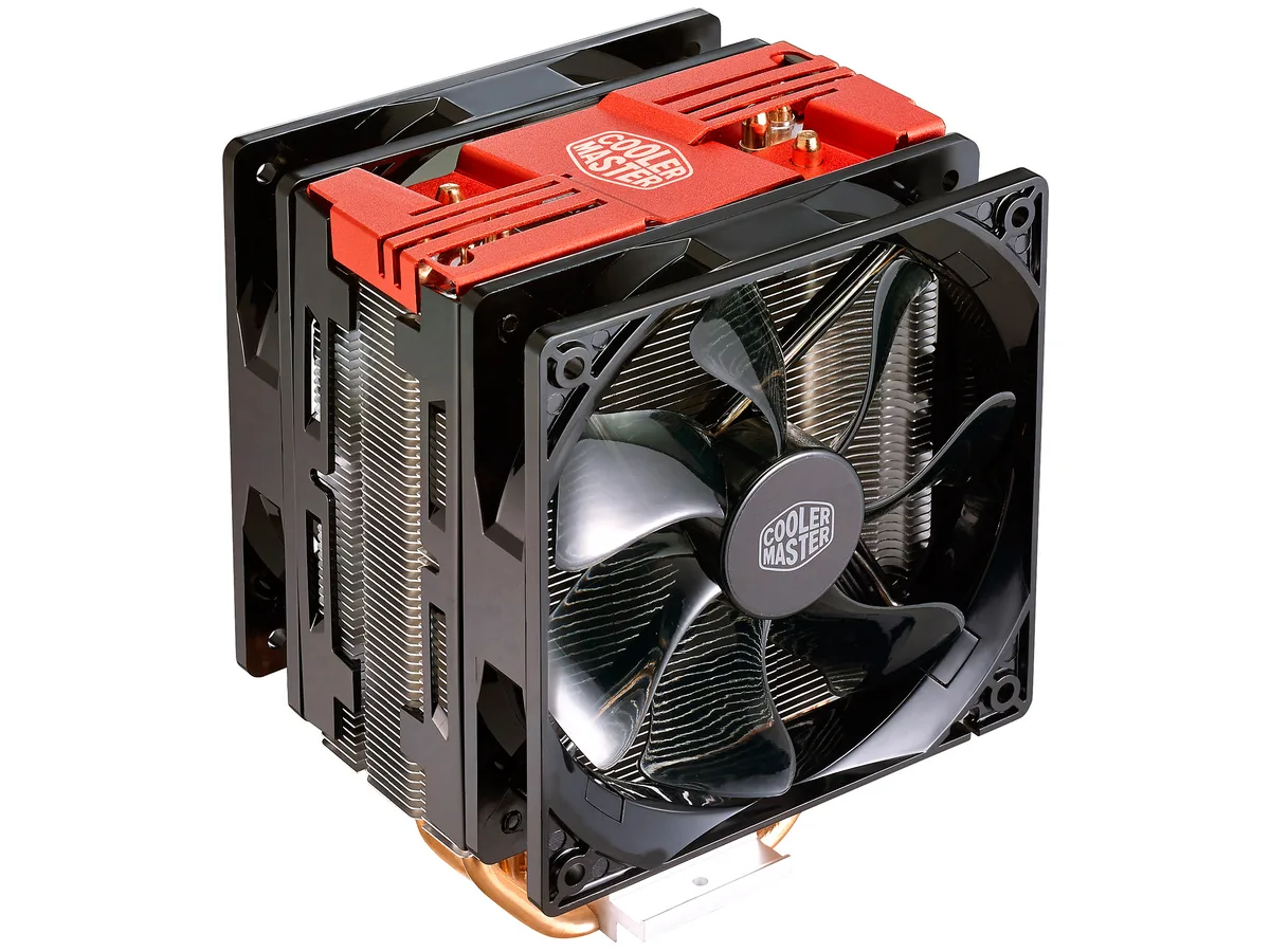 Red LED CPU air cooler with aluminium heatsink and dual 120mm fans