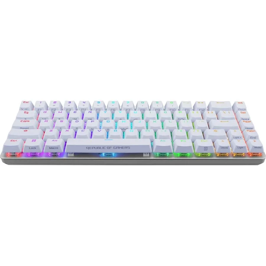 White compact mechanical gaming keyboard with RGB backlighting and USB-C cable
