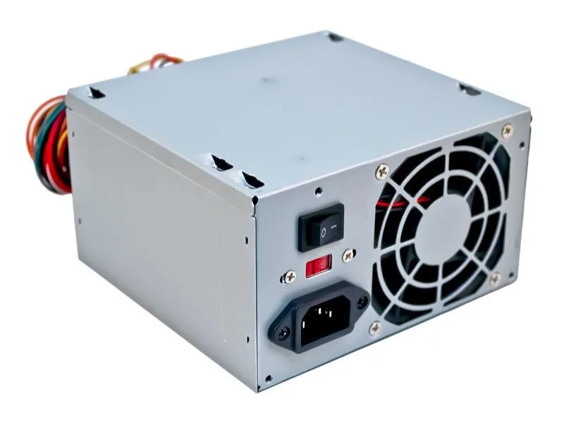 Grey ATX power supply unit with single 80mm fan and side ventilation grille