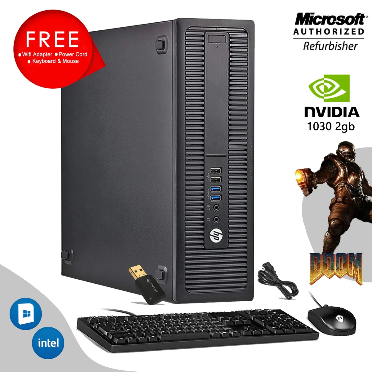 HP HP EliteDesk 800 G1 SFF Core i5-4570 3.2 GHz 16GB DDR3 512GB SSD GT 1030 2GB Windows 10 Home desktop PC — product photo