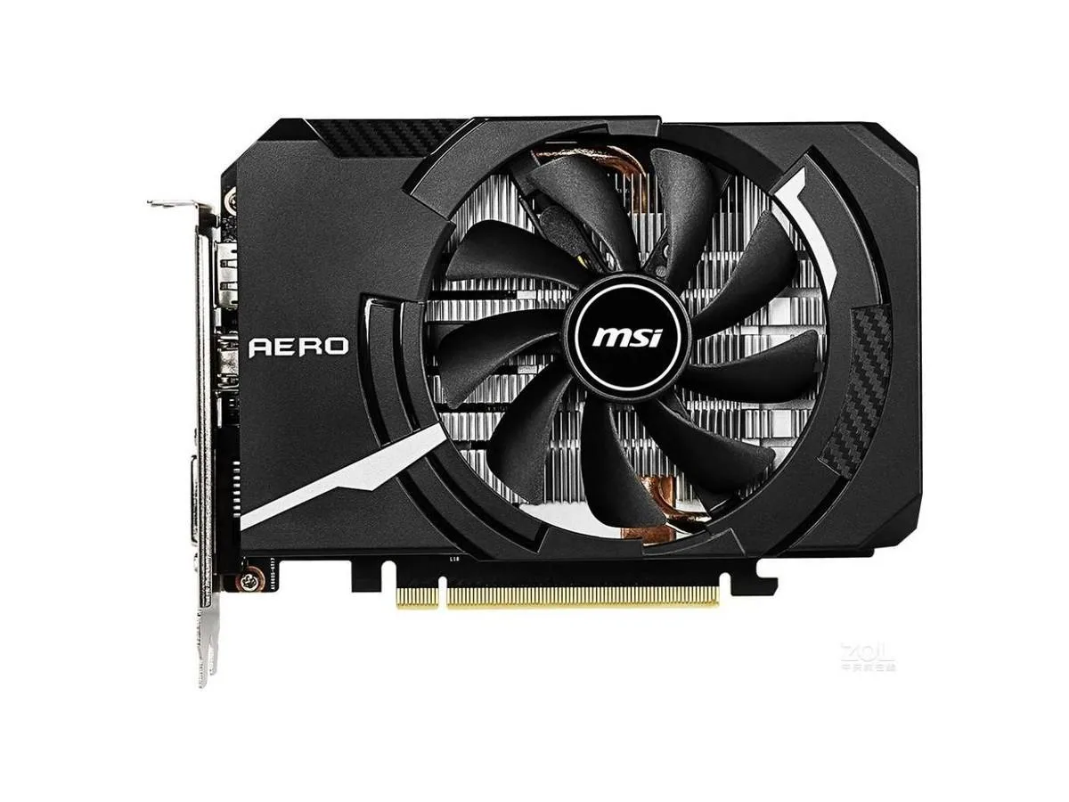 Compact black graphics card with single fan and short PCB