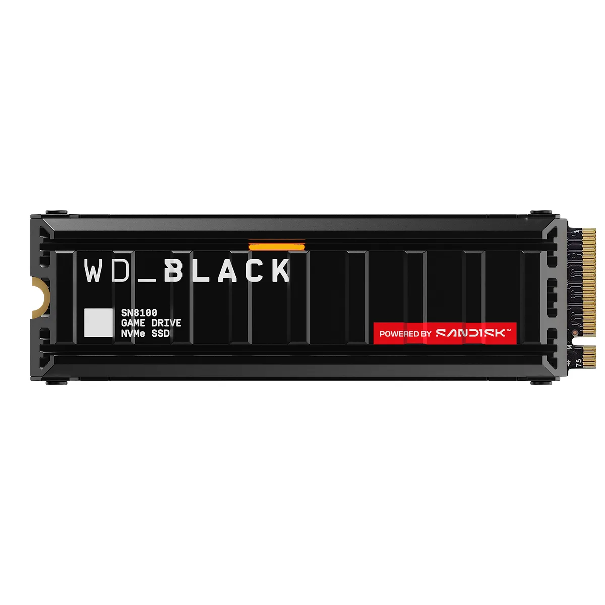 M.2 2280 SSD with black aluminium heatsink and exposed controller