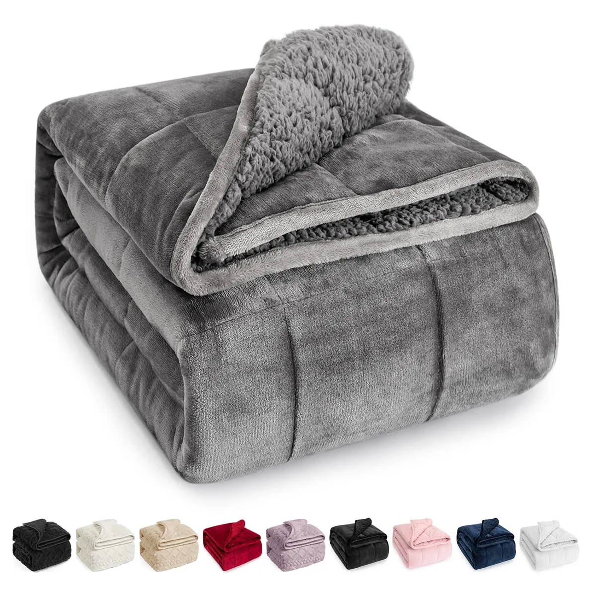 Wemore Sherpa Fleece Weighted Blanket 15 lbs 60 x 80 inches Grey — tuotekuva